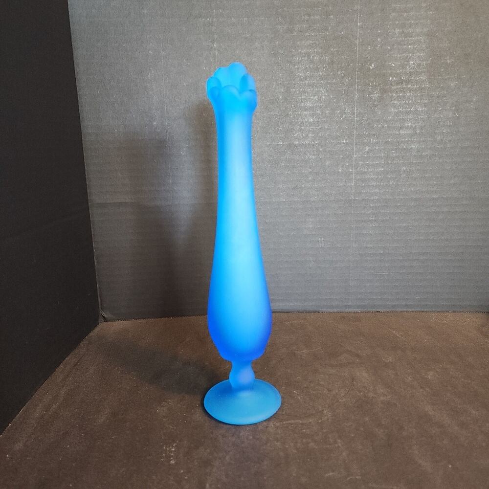 Westmoreland Blue Mist Satin Glass Footed Swung Bud Vase 10" Tall Sticker